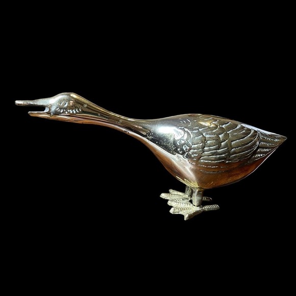 Vintage Walmart Brass Goose Figurine Honking Duck Statue MCM Decor - Picture 12 of 12